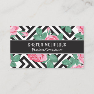 Tarjeta De Visita Patrón geométrico de flores de Rosa