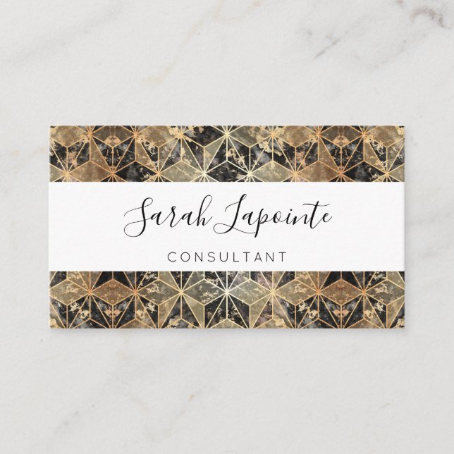 Tarjeta De Visita Patrón geométrico de mármol y oro (Anverso)