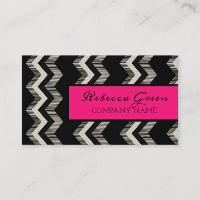 Tarjeta De Visita Patrón geométrico Moda rosa Negro Chevron blanco (Anverso)