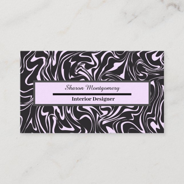 Tarjeta De Visita Patrón giratorio líquido de mármol negro y rosa (Anverso)