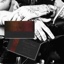 Tarjeta De Visita Patrón gradiente naranja y rojo Monograma gris osc