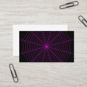 Tarjeta De Visita Patrón Halloween de telaraña negra y neonina rosad
