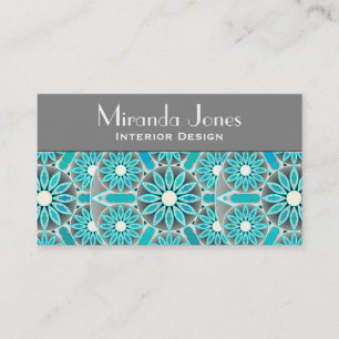 Tarjeta De Visita Patrón Mandala, turquesa, gris plateado y blanco