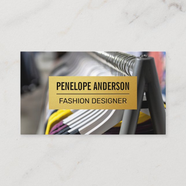 Tarjeta De Visita Patrón metálico de oro | Bandeja de ropa colgante (Anverso)