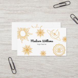 Tarjeta De Visita Patrón moderno Boho místico amarillo Sol y luna