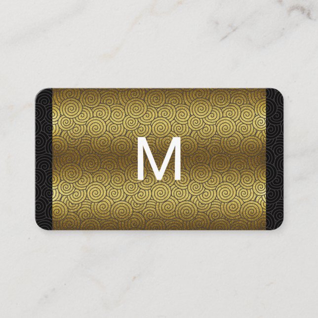 Tarjeta De Visita Patrón moderno de giro dorado monograma (Anverso)