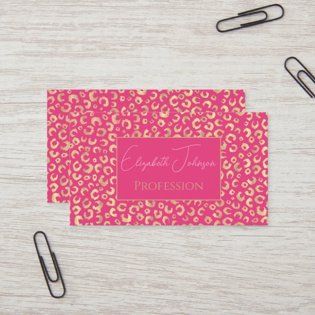 Tarjeta De Visita Patrón moderno de impresión de leopardo rosa dorad (Anverso/Reverso In Situ)