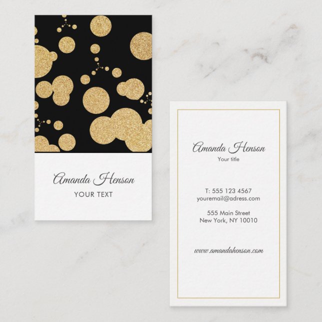 Tarjeta De Visita Patrón negro Purpurina dorado elegante (Anverso / Reverso)