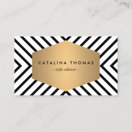 Tarjeta De Visita Patrón negro y blanco retro con emblema dorado