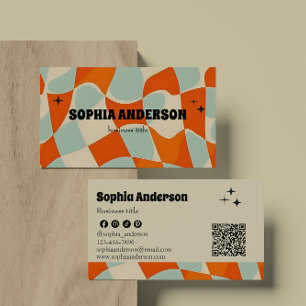 Tarjeta De Visita Patrón ondulado retro funky con código QR