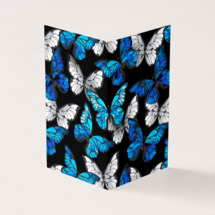 Tarjeta De Visita Patrón oscuro sin costuras con mariposas azules Mo