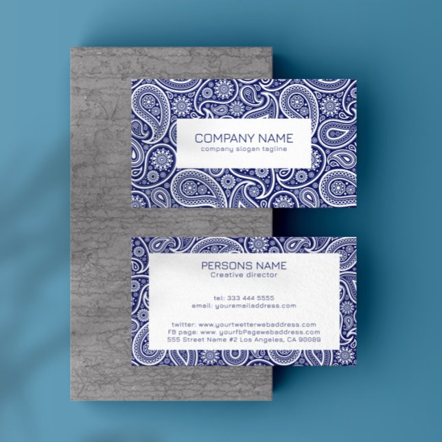 Tarjeta De Visita Patrón paisajista azul y blanco real (Subido por el creador)