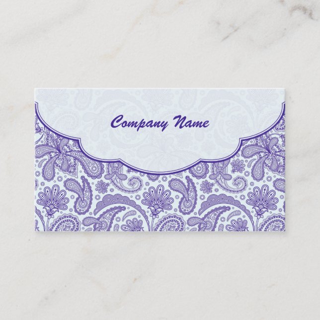 Tarjeta De Visita Patrón Paisley Ornate Púrpura y Blanco (Anverso)