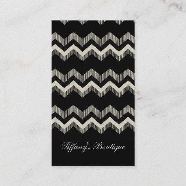 Tarjeta De Visita Patrón Preppy De Giro Negro Y Gris Chevron (Anverso)