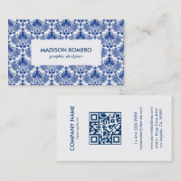 Patrón real de damascos azules y blancos Código QR