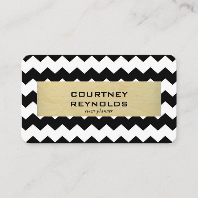 Tarjeta De Visita Patrón retro de chevron blanco y pekinés (Anverso)