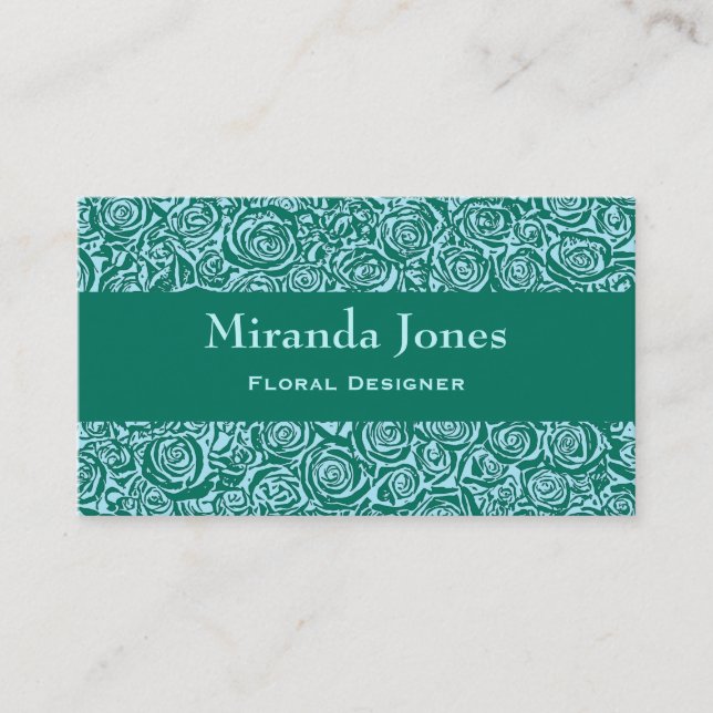 Tarjeta De Visita Patrón Rosa abstracto moderno, Verde azulado y Aqu (Anverso)