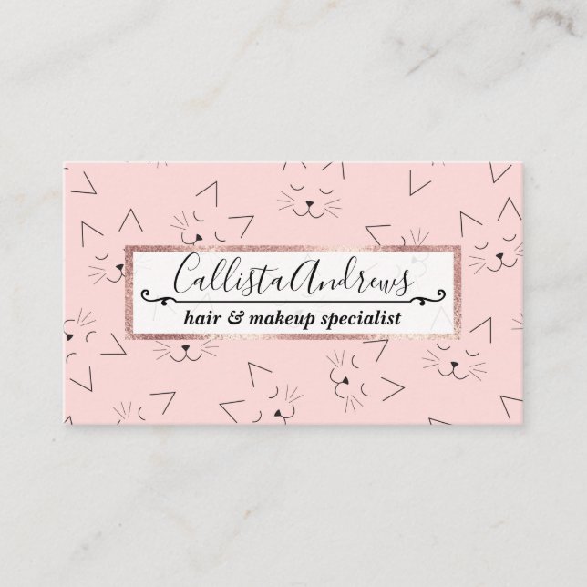 Tarjeta De Visita Patrón rosa de gato gatito gitano negro lindo (Anverso)