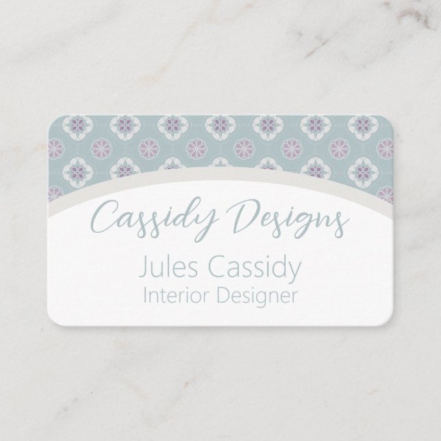 Tarjeta De Visita Patrón simétrico de flores rosadas en arco sabio (Anverso)