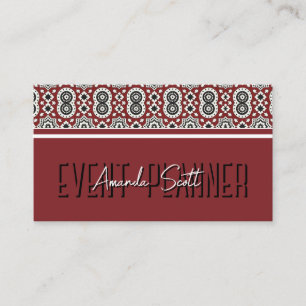 Tarjeta De Visita Patrón Tribal Ajrak Sindhi Burgundy Étnico