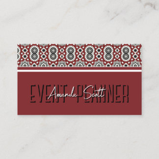 Tarjeta De Visita Patrón Tribal Ajrak Sindhi Burgundy Étnico