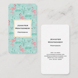 Tarjeta De Visita Patrón verde Pastel Rosa Flamingos