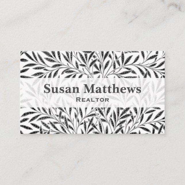 Tarjeta De Visita Patrón William Morris Willow, gris / gris y blanco (Anverso)