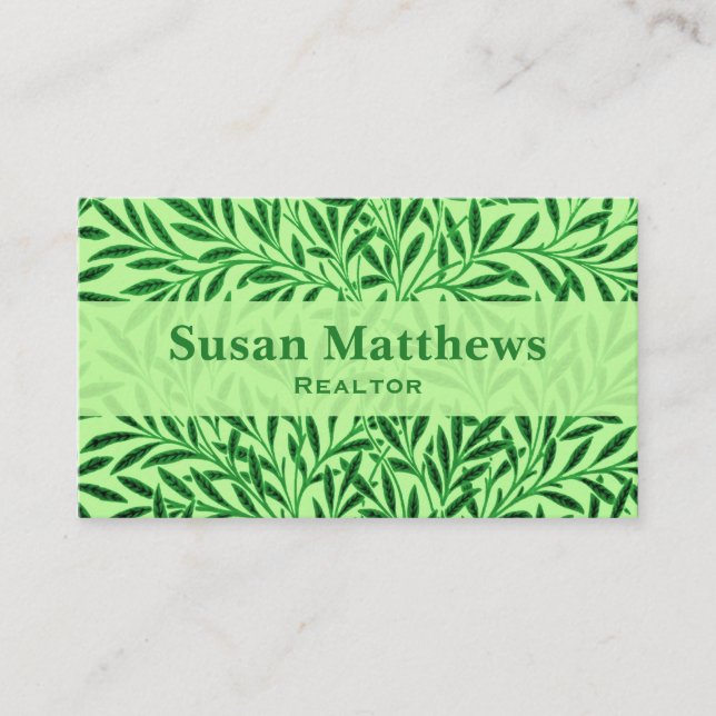 Tarjeta De Visita Patrón William Morris Willow, verde de jade ligero (Anverso)