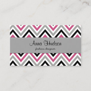 Tarjeta De Visita Patrón Zigzag, patrón Chevron, rosa, gris, negro