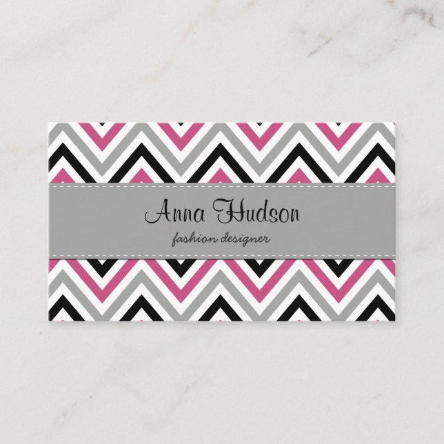 Tarjeta De Visita Patrón Zigzag, patrón Chevron, rosa, gris, negro (Anverso)