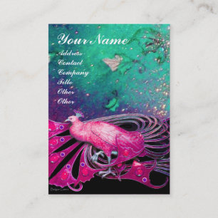 TARJETA DE VISITA PAVO REAL ROSADO ELEGANTE EN CHISPAS FLORALES
