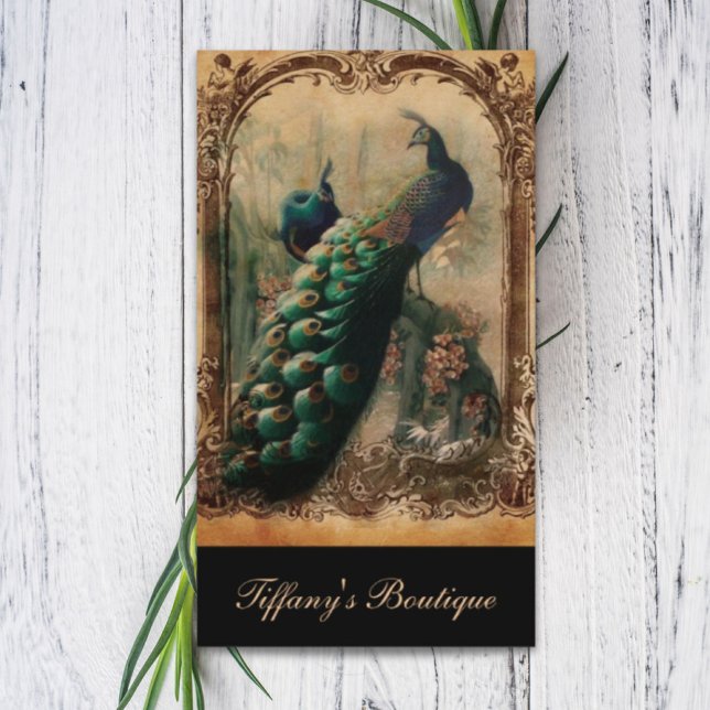 Tarjeta De Visita pavo real victoriano con flores (victorian vintage floral parisian peacock business card)