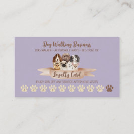 Tarjeta De Visita Paw de descuento por lealtad a Purple Dog Walker
