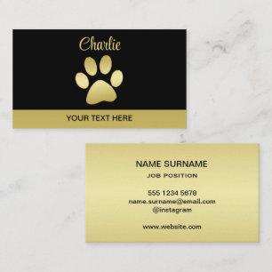Tarjeta De Visita Paw dorada de perro brillante sobre fondo negro