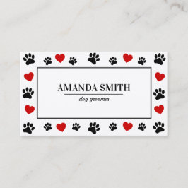Tarjeta De Visita Paw & Heart Prints Dog Groomer Business Card
