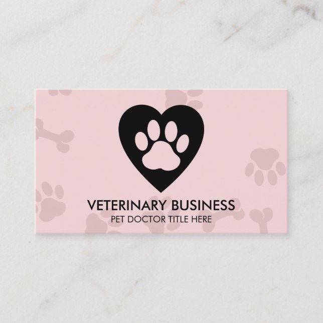 Tarjeta De Visita Paw Logo in heart Pet Groomer Sitting Service (Anverso)