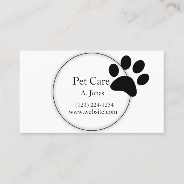 Tarjeta De Visita Paw Print Animal Care (Anverso)
