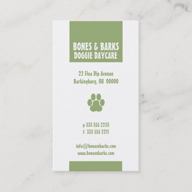 Tarjeta De Visita Paw Print Dog Care Olive (Anverso)