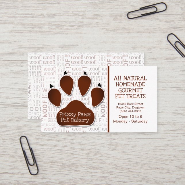 Tarjeta De Visita Paw Print with Message and Name in Brown (Anverso/Reverso In Situ)
