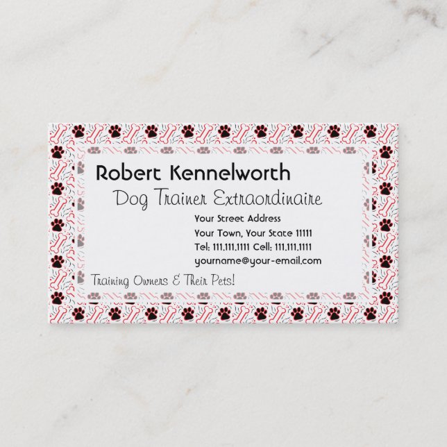 Tarjeta De Visita Paws and Bones Funny Design para los amantes del p (Anverso)