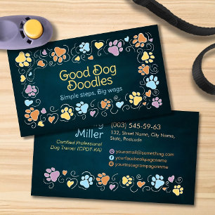 Tarjeta De Visita Paws and Heats - líneas dibujadas a mano y acuarel