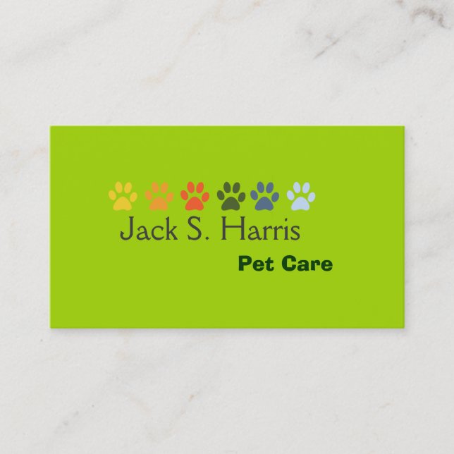 Tarjeta De Visita Paws Pea Green Mascota Animal Care (Anverso)