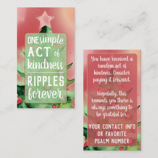 Tarjeta De Visita Pay it Forward Random Act of Kindness Christmas (Anverso / Reverso)