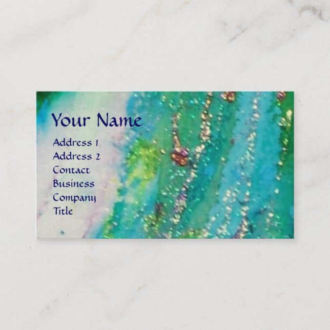TARJETA DE VISITA PAYASO EN AZUL / CHISPAS ABSTRACTAS DE ORO TEAL (Anverso)