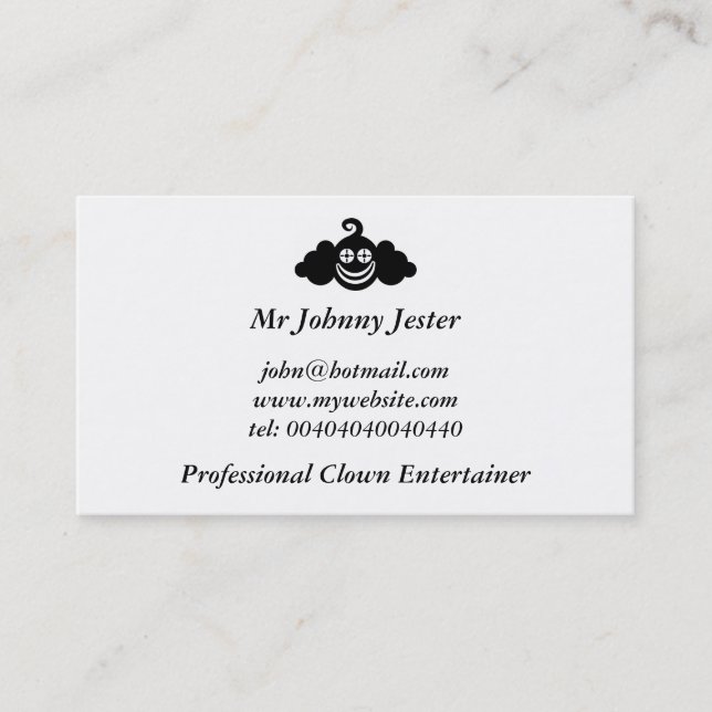 Tarjeta De Visita Payaso negro, Sr. Johnny Jester (Anverso)