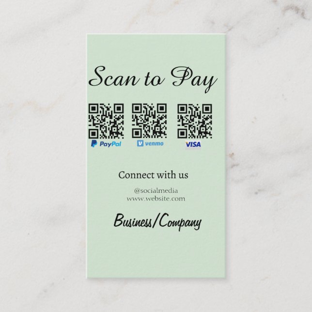 Tarjeta De Visita paypal venmo visa card scan to pay QR social media (Anverso)