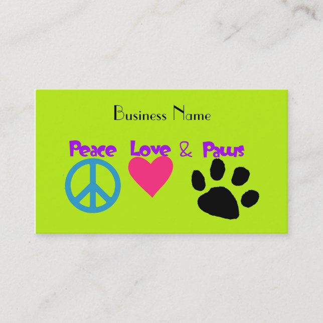 Tarjeta De Visita Paz Amor y Paws (Anverso)