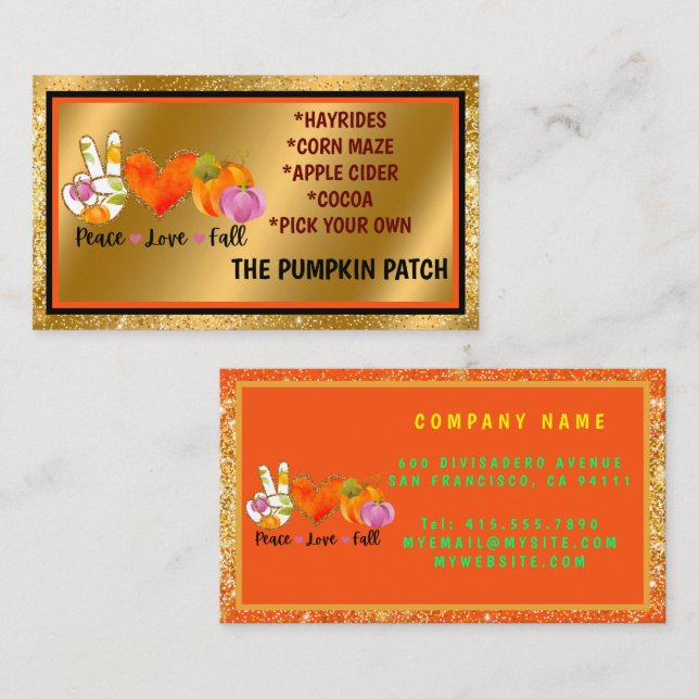 Tarjeta De Visita Peace Love Fall Personalizado de otoño texto y col (Anverso / Reverso)