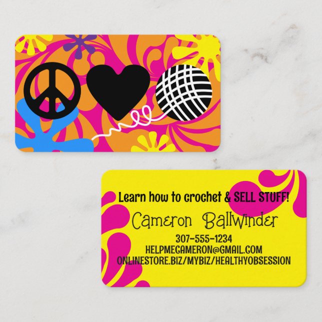 Tarjeta De Visita Peace love yarn knitter knitting crochet (Anverso / Reverso)