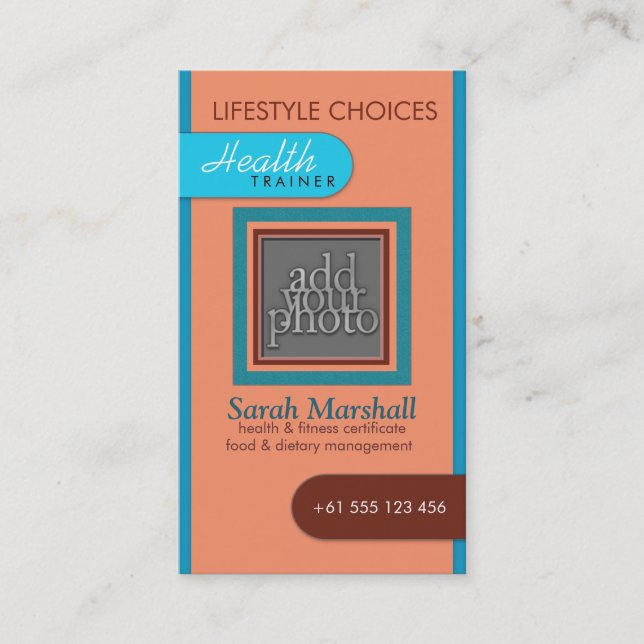 Tarjeta De Visita Peach & Blue Add Your Photo Business Card (Anverso)